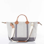 Load image into Gallery viewer, Weekender - Canvas & Leather Travel Bag -- Gray Stripes