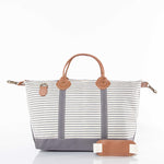 Load image into Gallery viewer, Weekender - Canvas & Leather Travel Bag -- Gray Stripes