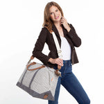 Load image into Gallery viewer, Weekender - Canvas & Leather Travel Bag -- Gray Stripes