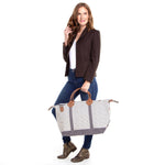 Load image into Gallery viewer, Weekender - Canvas & Leather Travel Bag -- Gray Stripes