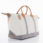 Load image into Gallery viewer, Weekender - Canvas & Leather Travel Bag -- Gray Stripes