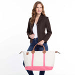 Load image into Gallery viewer, Weekender - Canvas & Leather Travel Bag -- Coral