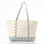 Load image into Gallery viewer, Block Print Classic Tote – Various Sizes – Aqua Flowers