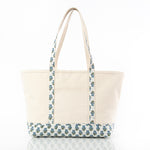 Load image into Gallery viewer, Block Print Classic Tote – Various Sizes – Aqua Flowers