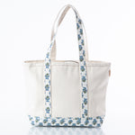 Load image into Gallery viewer, Block Print Classic Tote – Various Sizes – Aqua Flowers