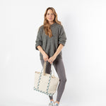 Load image into Gallery viewer, Block Print Classic Tote – Various Sizes – Aqua Flowers