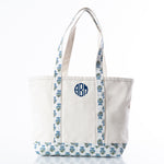 Load image into Gallery viewer, Block Print Classic Tote – Various Sizes – Aqua Flowers