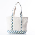 Load image into Gallery viewer, Block Print Classic Tote – Various Sizes – Aqua Flowers