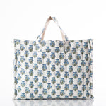 Load image into Gallery viewer, Block Print Tote – Aqua Flowers