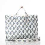Load image into Gallery viewer, Block Print Tote – Aqua Flowers