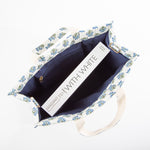 Load image into Gallery viewer, Block Print Tote – Aqua Flowers