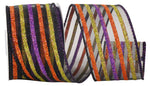Load image into Gallery viewer, 10 yards --- 2 ½ inch -- Striped Season Sheer Wired Edge Ribbon (with glitter stripes)