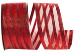 Load image into Gallery viewer, 1 ½ inch x 10 yards --- Red --- Sheer Metallic Stripes Value Christmas Ribbon
