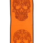 Load image into Gallery viewer, 10 yards --- 4 inch -- Skull Glitter Wired Edge Ribbon, Orange - Black