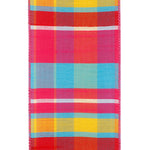 Load image into Gallery viewer, Hot pink yellow turquoise and coral plaid dupioni ribbon detail