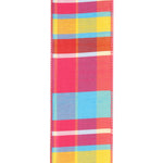 Load image into Gallery viewer, Close-up of hot pink turquoise and yellow plaid 2-1/2 inch ribbon