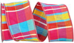 Load image into Gallery viewer, Hot pink multicolor plaid dupioni wired ribbon in 2-1/2 inch width