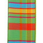 Load image into Gallery viewer, The reverse side of the 100% polyester plaid ribbon, showing the neatly mirrored color bands and clean stitched structure from behind.