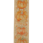 Load image into Gallery viewer, 10 yards --- 2 ½ inch -- Pumpkin Row Linen Wired Edge Ribbon, Natural Background
