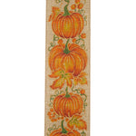 Load image into Gallery viewer, 10 yards --- 2 ½ inch -- Pumpkin Row Linen Wired Edge Ribbon, Natural Background
