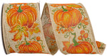 Load image into Gallery viewer, 10 yards --- 2 ½ inch --  Pumpkin Row Linen Wired Edge Ribbon, Natural Background
