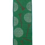 Load image into Gallery viewer, Golf Balls and Tees Linen Wired Edge Ribbon - Green Color -- 2.5" x 10 Yards