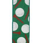 Load image into Gallery viewer, Golf Balls and Tees Linen Wired Edge Ribbon - Green Color -- 2.5" x 10 Yards