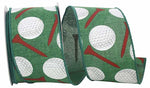 Load image into Gallery viewer, Golf Balls and Tees Linen Wired Edge Ribbon - Green Color -- 2.5" x 10 Yards