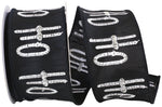Load image into Gallery viewer, 10 yards --- 2 ½ inch -- Ho Ho Ho Embroidered Dupioni (Black & White) Wired Edge Ribbon