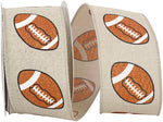 Load image into Gallery viewer, Football Glitter Linen Wired Edge Ribbon - Natural Color -- 2.5" x 10 Yards