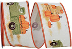 Load image into Gallery viewer, 10 yards --- 2 ½ inch -- Pickup Truck with Pumpkins Linen Wired Edge Ribbon