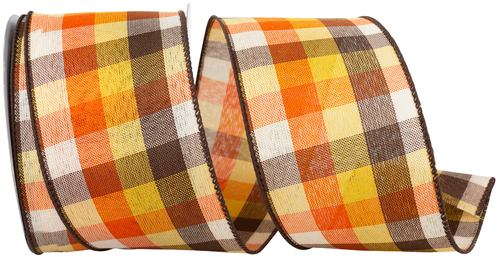 Country Field Tonal Plaid Wired Edge Ribbon -- Various Yard Sizes