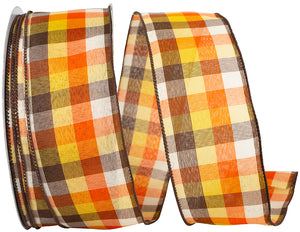 Country Field Tonal Plaid Wired Edge Ribbon -- Various Yard Sizes