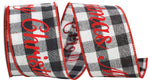Load image into Gallery viewer, "MERRY CHRISTMAS" Celine Plaid Twill - Wired Edge Ribbon (Black & White)-- Various Yard Sizes