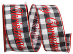 Load image into Gallery viewer, "MERRY CHRISTMAS" Celine Plaid Twill - Wired Edge Ribbon (Black & White)-- Various Yard Sizes