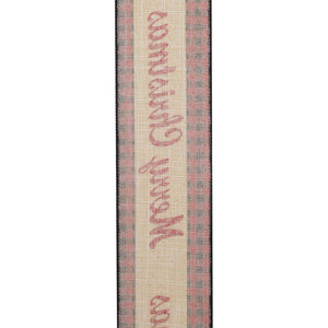 10 yards --- 2 ½ inch -- "MERRY CHRISTMAS" Glitter Gingham Wired Edge Ribbon (Red & Natural)