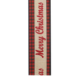 Load image into Gallery viewer, 10 yards --- 2 ½ inch -- "MERRY CHRISTMAS" Glitter Gingham Wired Edge Ribbon (Red & Natural)