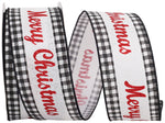 Load image into Gallery viewer, &quot;MERRY CHRISTMAS&quot; Glitter Gingham Wired Edge Ribbon (Black &amp; White)-- Various Yard Sizes
