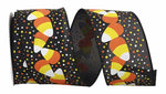 Load image into Gallery viewer, 10 yards --- 2 ½ inch -- Candy Corn and Dots Wired Edge Ribbon