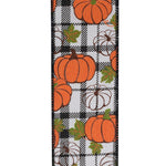 Load image into Gallery viewer, 10 yards --- 2 ½ inch --  Pumpkin (Black &amp; White) Plaid Twill Wired Edge Ribbon
