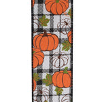Load image into Gallery viewer, 10 yards --- 2 ½ inch -- Pumpkin (Black & White) Plaid Twill Wired Edge Ribbon
