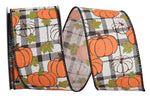 Load image into Gallery viewer, 10 yards --- 2 ½ inch -- Pumpkin (Black & White) Plaid Twill Wired Edge Ribbon