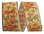 Load image into Gallery viewer, Pumpkins Highlights Linen Sparkle Wired Edge Ribbon -- Various Yard Sizes