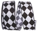 Load image into Gallery viewer, Diamond Dan - Black & White - Wired Edge Ribbon -- Various Yard Sizes