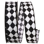 Load image into Gallery viewer, Diamond Dan - Black & White - Wired Edge Ribbon -- Various Yard Sizes