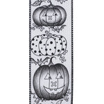 Load image into Gallery viewer, 10 yards --- 2 ½ inch -- Jack-O-Lantern Pumpkin Monotone Linen Wired Edge Ribbon, White / Black
