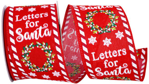 10 yards --- 2 ½ inch --  Letters for SANTA - Wired Edge Ribbon