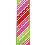 Load image into Gallery viewer, Diagonal Multi Stripe Bright Wire Edge Ribbon -- Watermelon -- Various Sizes