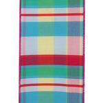 Load image into Gallery viewer, Close-up of wide multicolor Albert plaid ribbon with hot pink wired edge
