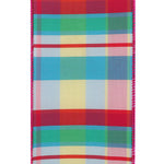 Load image into Gallery viewer, Turquoise green yellow red and pink plaid 4 inch wired ribbon detail